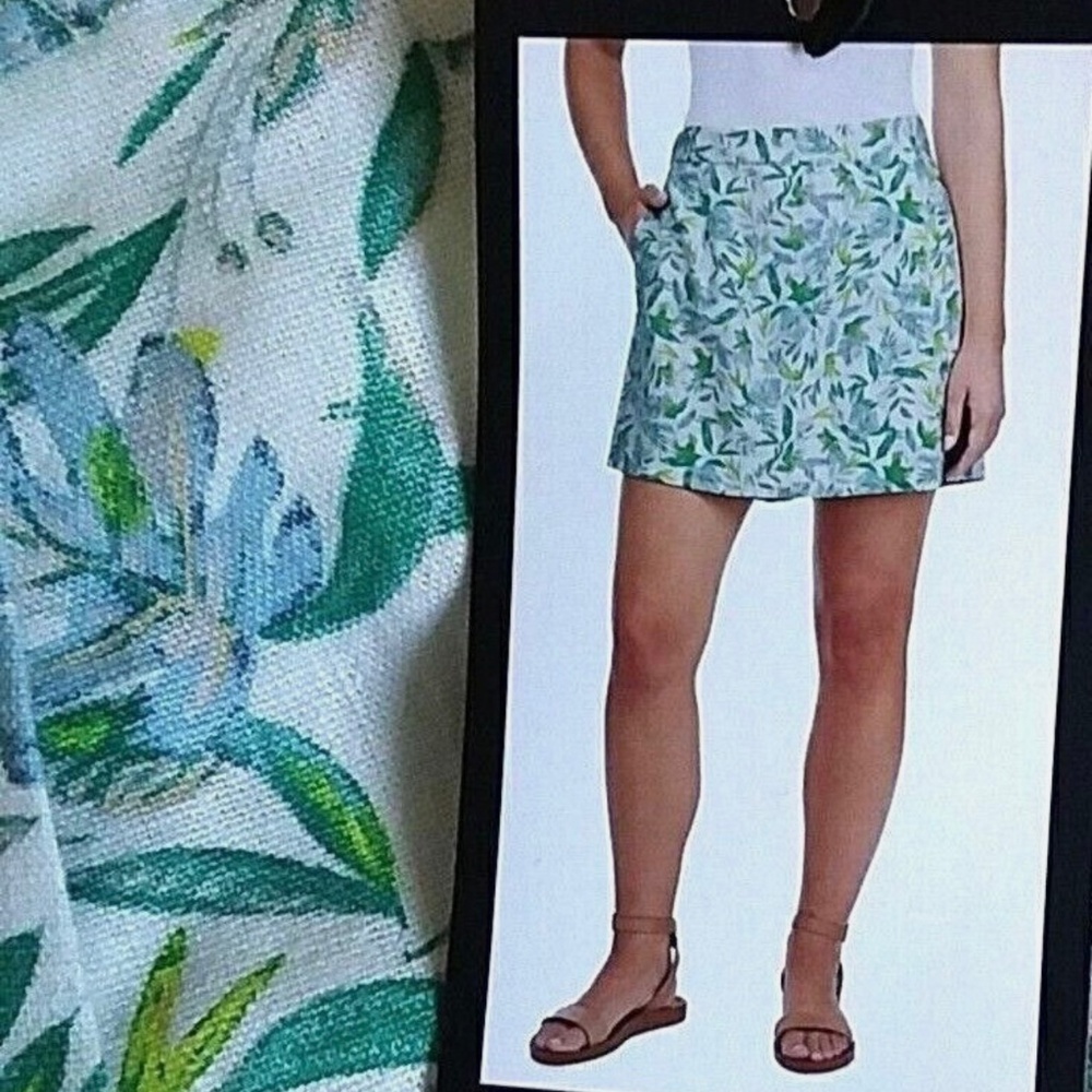 Ellen Tracy women’s green floral print Linen Blend SKORT